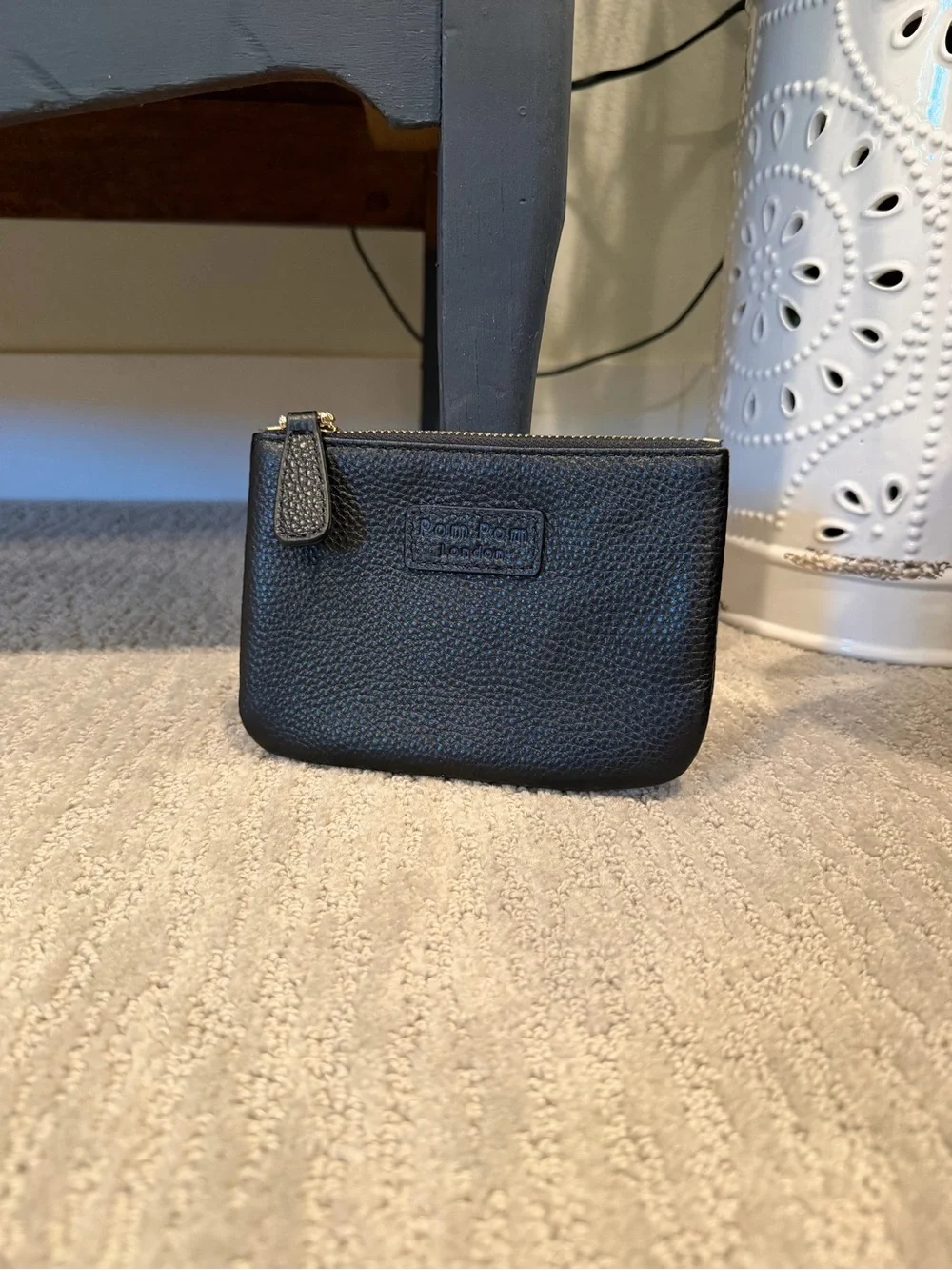 Pom Pom London Black Pebbled Leather Zip Coin Pouch